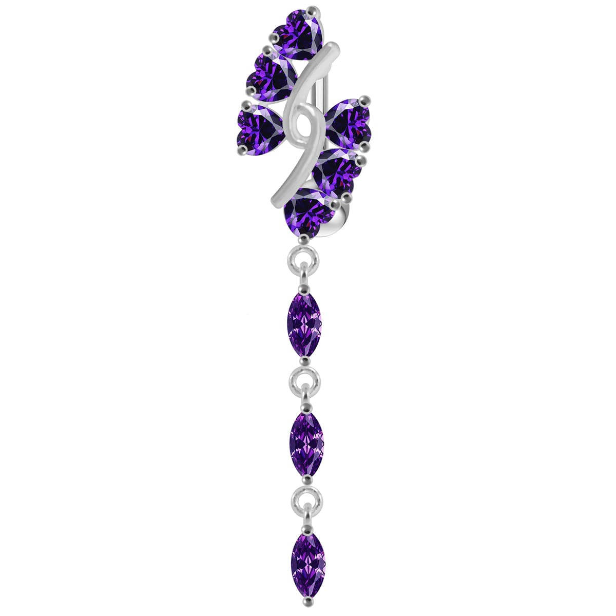 925 Sterling Silver Fancy Reserved Moving Jewelled Banana Navel Ring