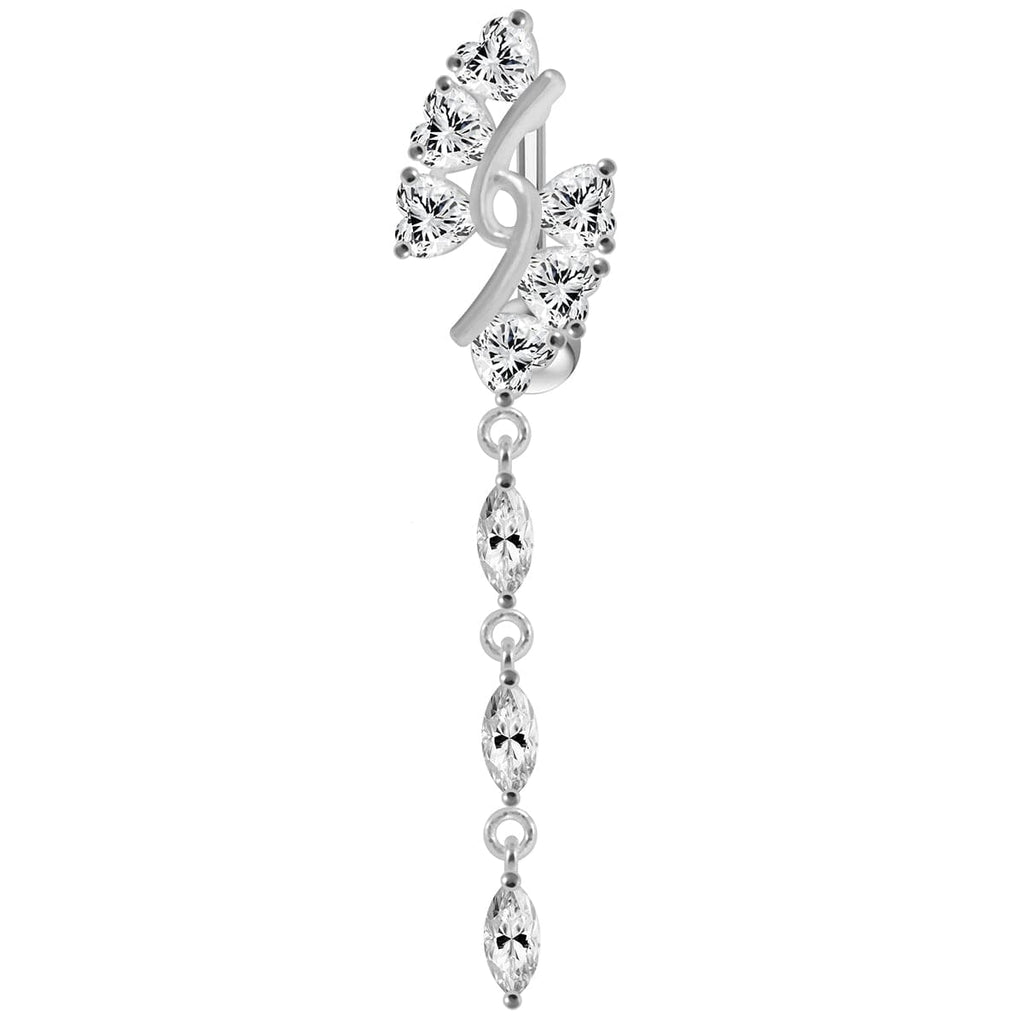 925 Sterling Silver Fancy Reserved Moving Jewelled Banana Navel Ring