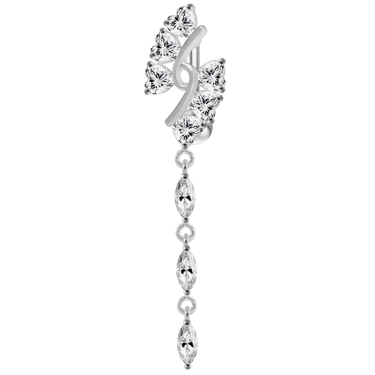 925 Sterling Silver Fancy Reserved Moving Jewelled Banana Navel Ring
