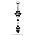 925 Sterling Silver Moving Jewelled Flower Design Belly Ring