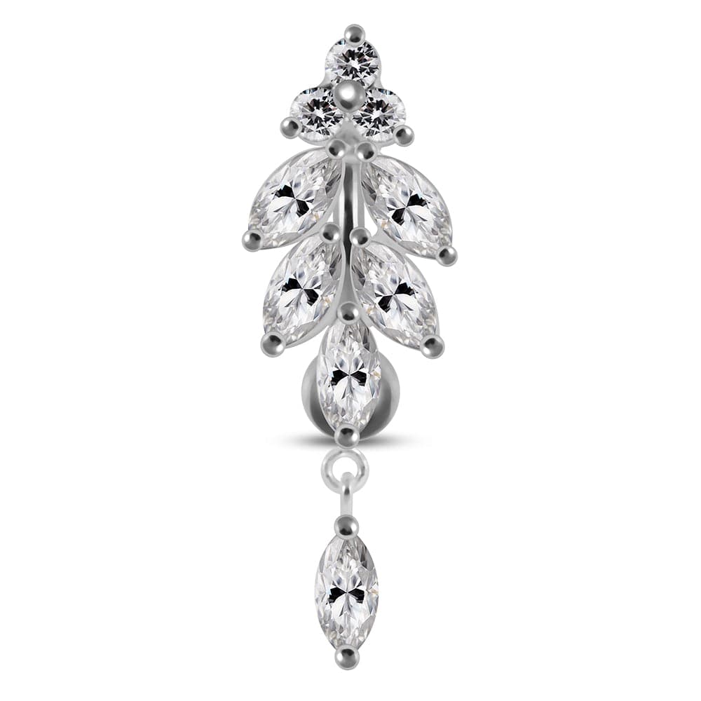 925 Sterling Silver Dangling Jewelled Navel Ring