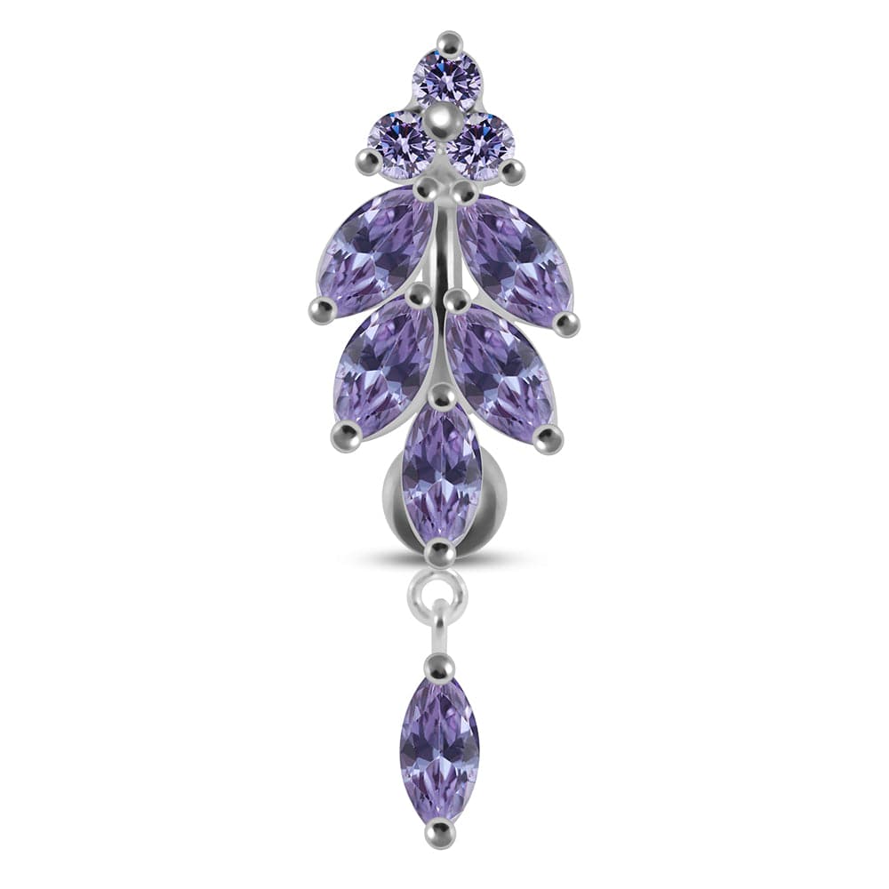 925 Sterling Silver Dangling Jewelled Navel Ring