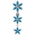 925 Sterling Silver Moving Jewelled Multi Flower Designed SS Curved Banana Bar Belly Ring