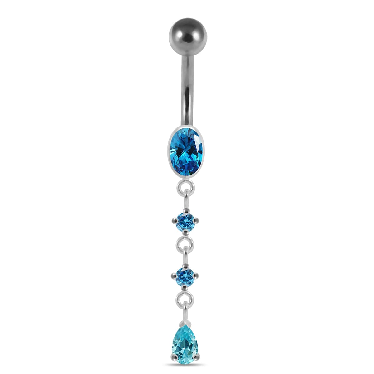 925 Sterling Silver Dangling curved bar with 5mm top ball