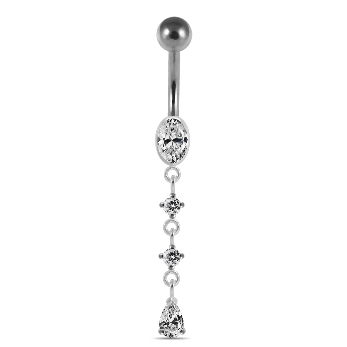 925 Sterling Silver Dangling curved bar with 5mm top ball