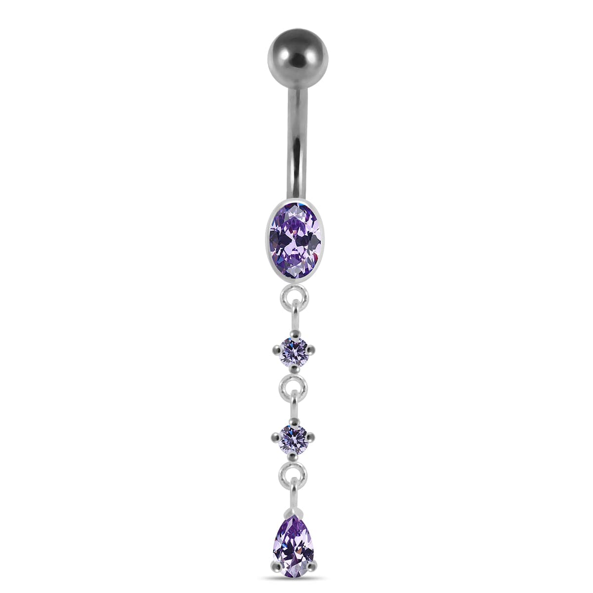 925 Sterling Silver Dangling curved bar with 5mm top ball