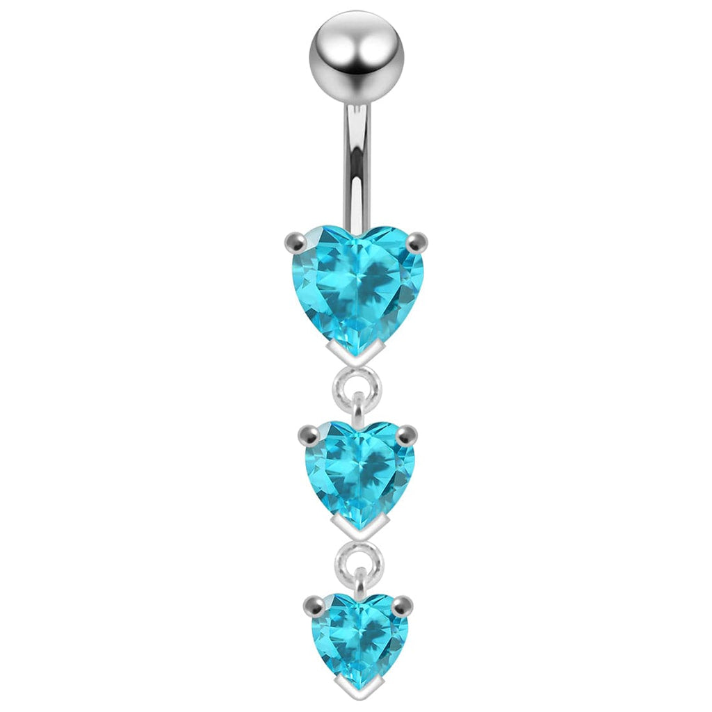 925 Sterling Silver Charm Trio Heart Jewelled Moving Navel Ring