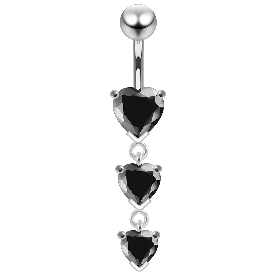 925 Sterling Silver Charm Trio Heart Jewelled Moving Navel Ring