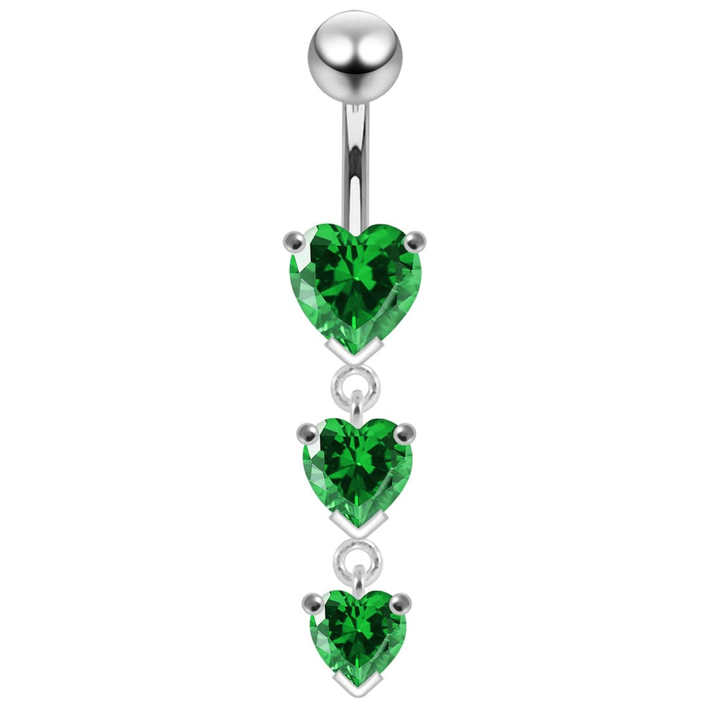 925 Sterling Silver Charm Trio Heart Jewelled Moving Navel Ring