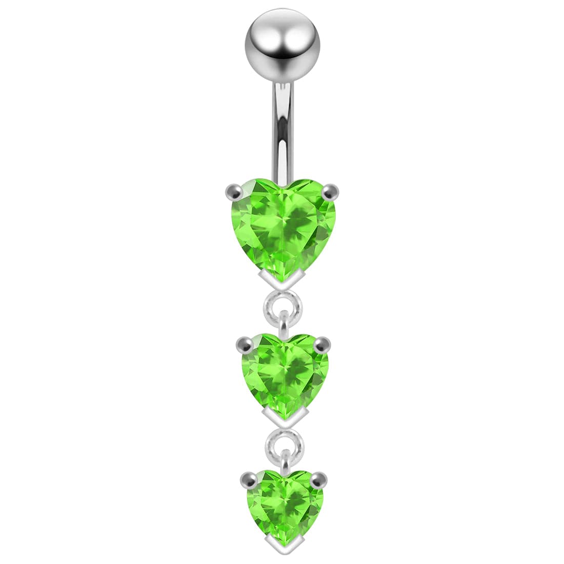 925 Sterling Silver Charm Trio Heart Jewelled Moving Navel Ring