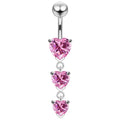 925 Sterling Silver Charm Trio Heart Jewelled Moving Navel Ring
