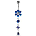 925 Sterling Silver Dangling Jewelled Flower Belly Bar