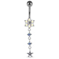 925 Sterling Silver Moving Jewelled Flower Design Banana Bar Navel Ring