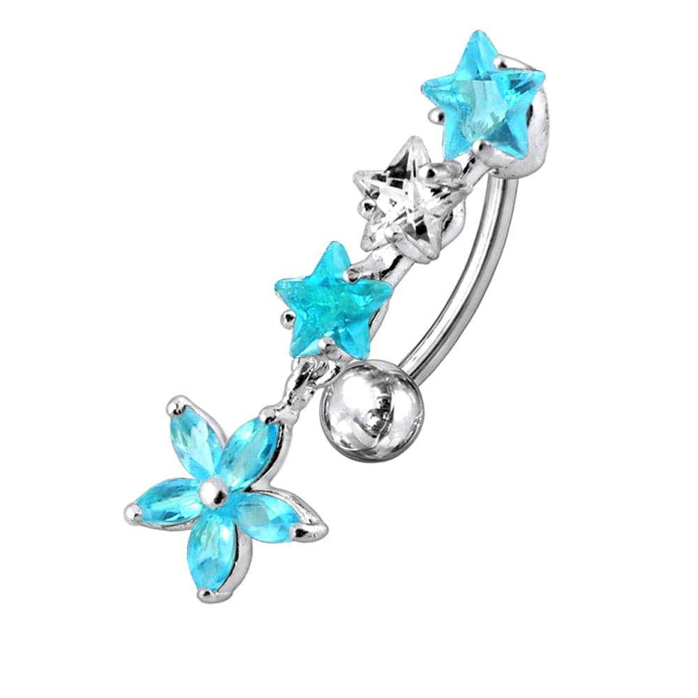 925 Sterling Silver Flower Dangling Jewelled Navel Banana