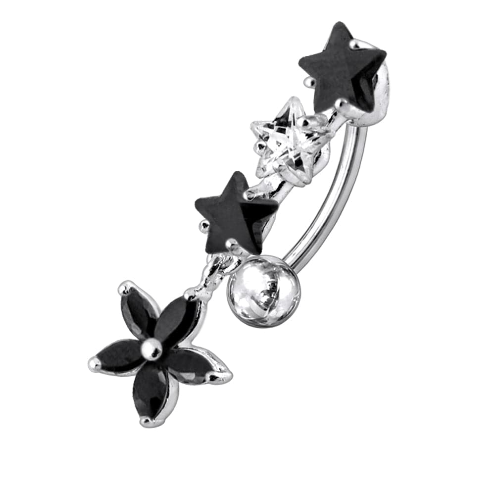 925 Sterling Silver Flower Dangling Jewelled Navel Banana
