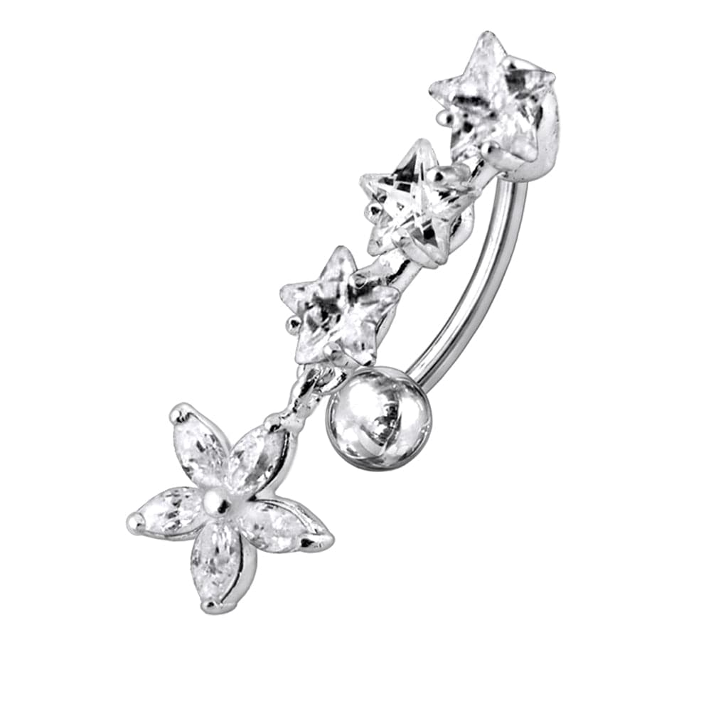 925 Sterling Silver Flower Dangling Jewelled Navel Banana