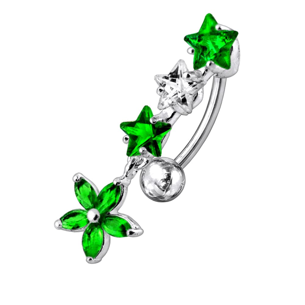 925 Sterling Silver Flower Dangling Jewelled Navel Banana