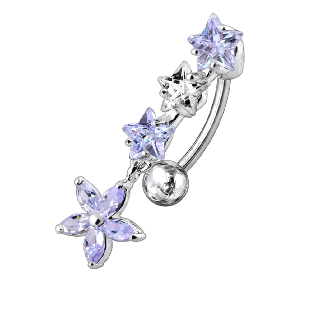 925 Sterling Silver Flower Dangling Jewelled Navel Banana
