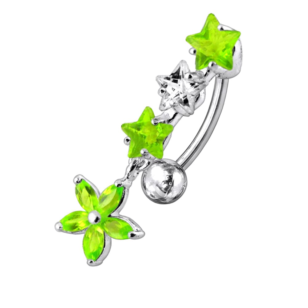 925 Sterling Silver Flower Dangling Jewelled Navel Banana