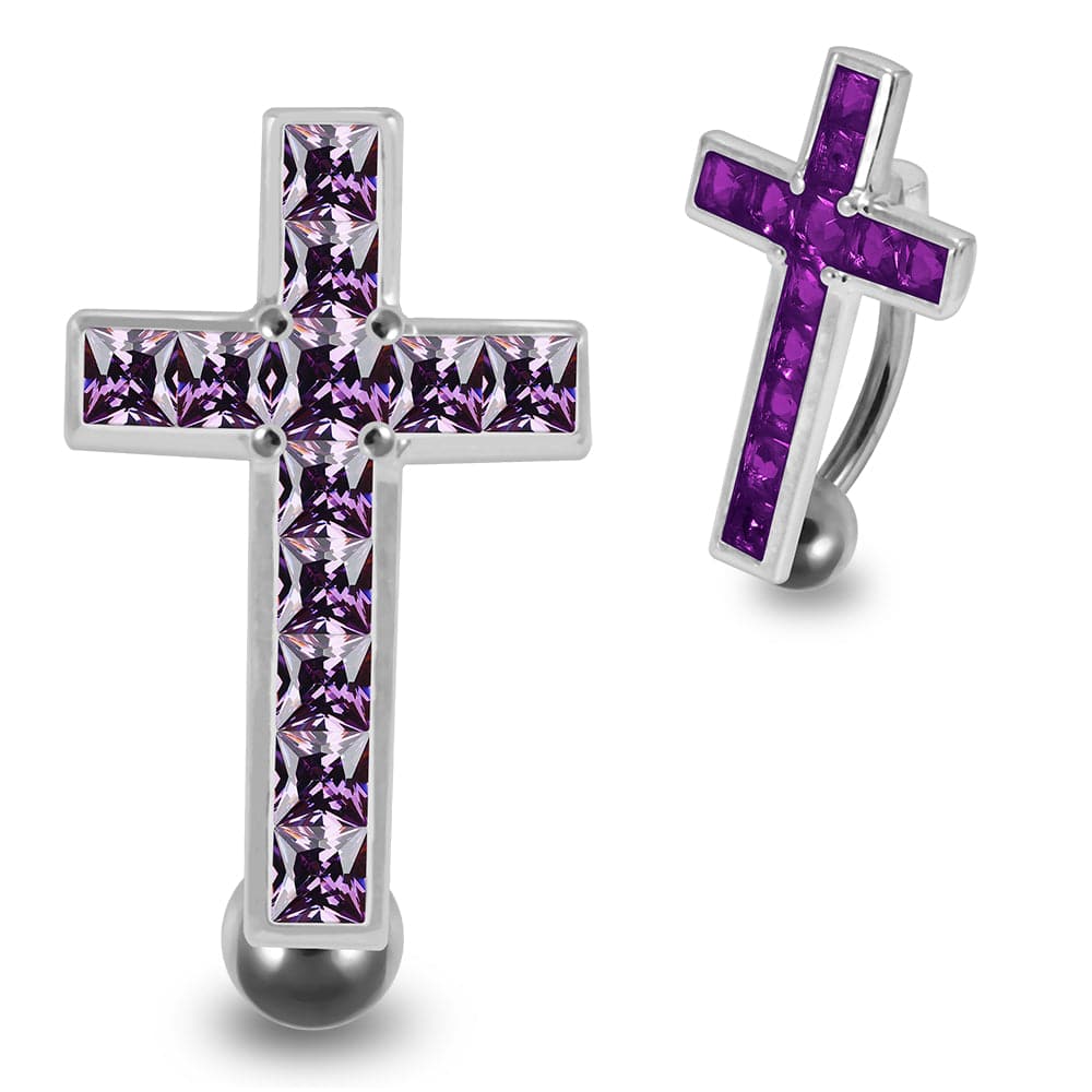 925 Sterling Silver Jewelled Fancy Cross Design Belly Ring