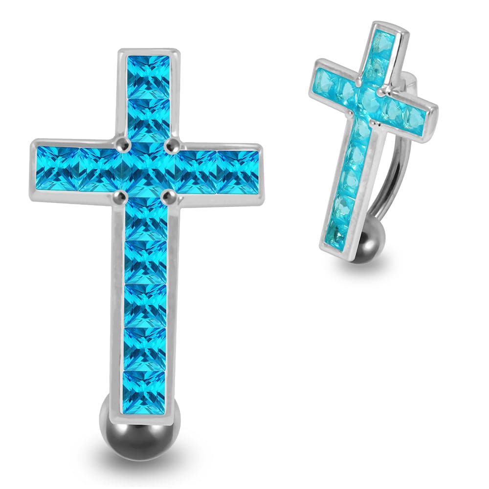 925 Sterling Silver Jewelled Fancy Cross Design Belly Ring