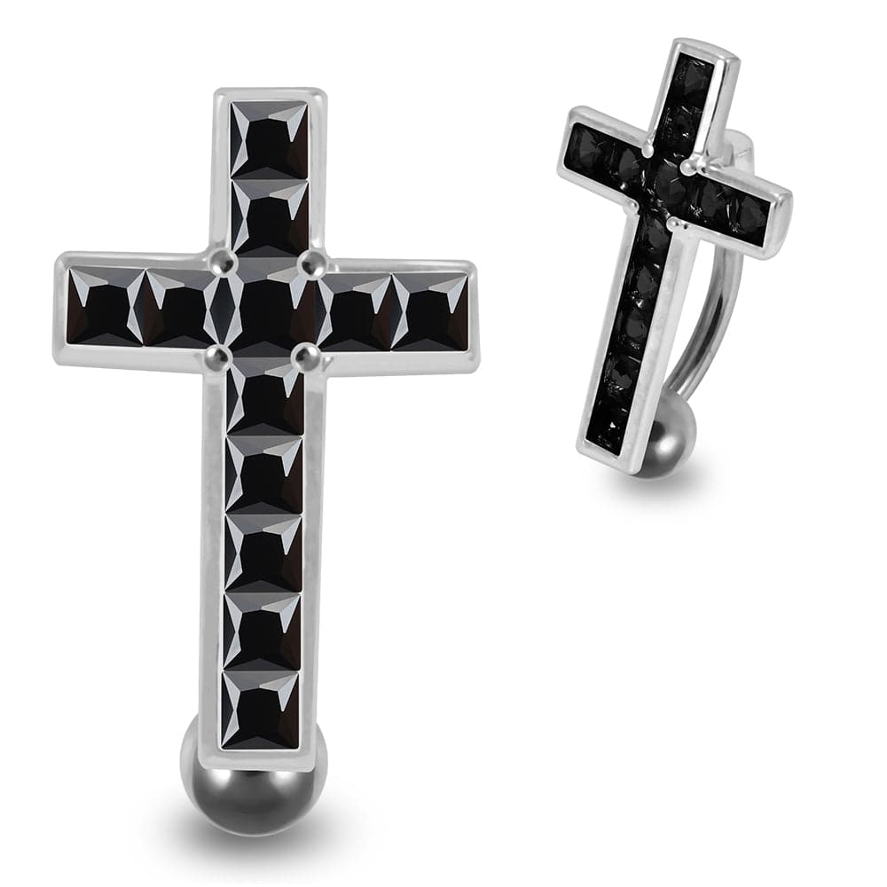 925 Sterling Silver Jewelled Fancy Cross Design Belly Ring