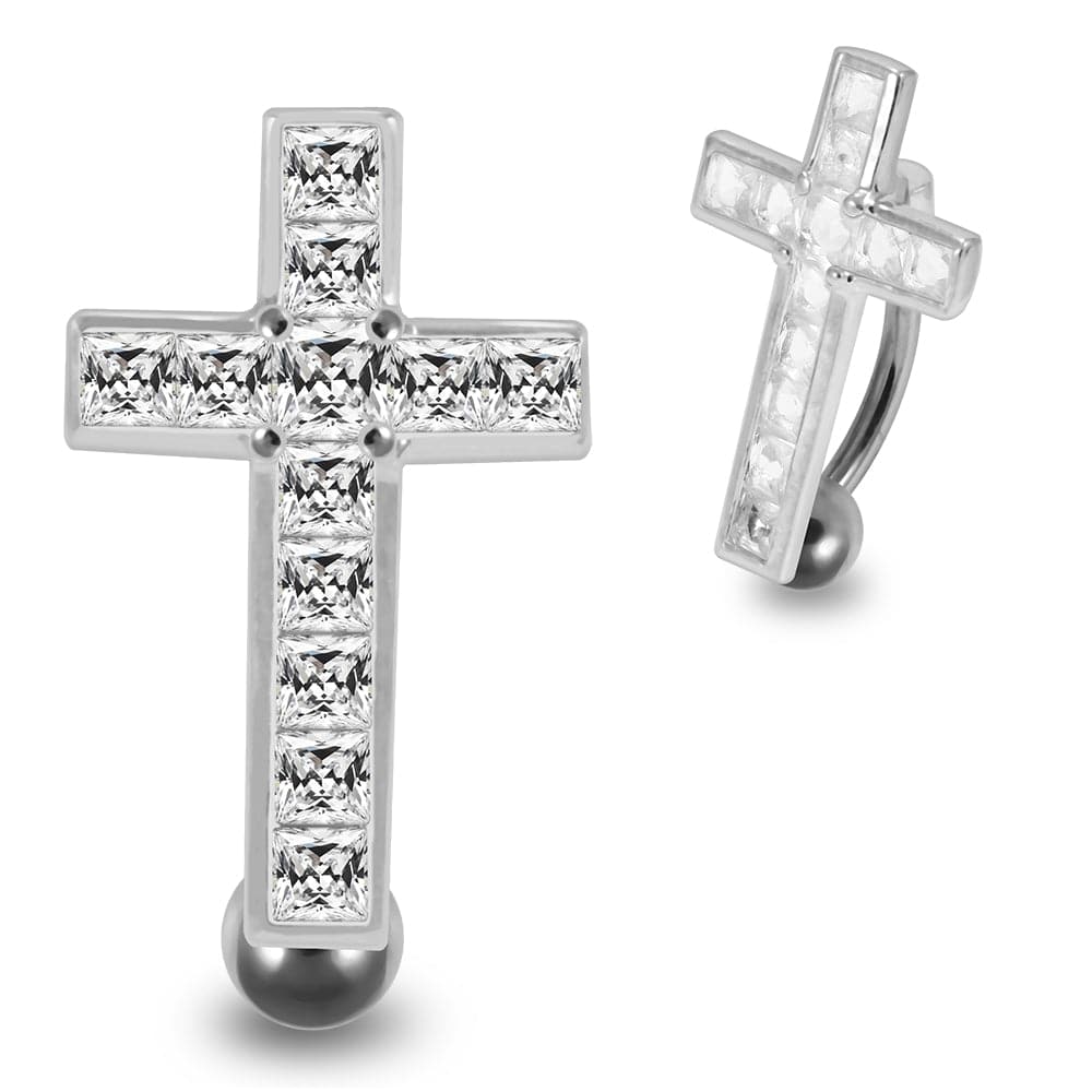 925 Sterling Silver Jewelled Fancy Cross Design Belly Ring
