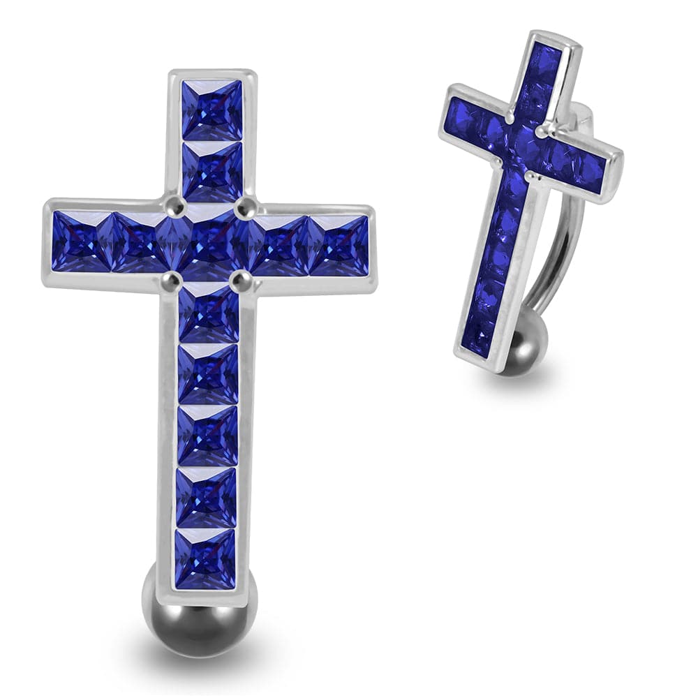 925 Sterling Silver Jewelled Fancy Cross Design Belly Ring