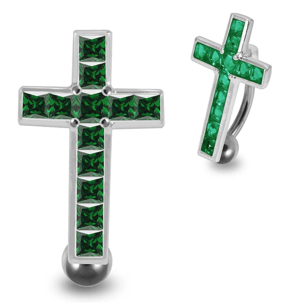 925 Sterling Silver Jewelled Fancy Cross Design Belly Ring
