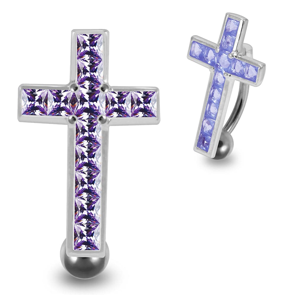 925 Sterling Silver Jewelled Fancy Cross Design Belly Ring