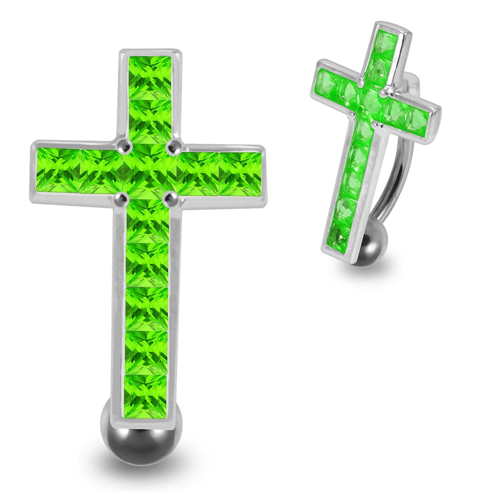 925 Sterling Silver Jewelled Fancy Cross Design Belly Ring