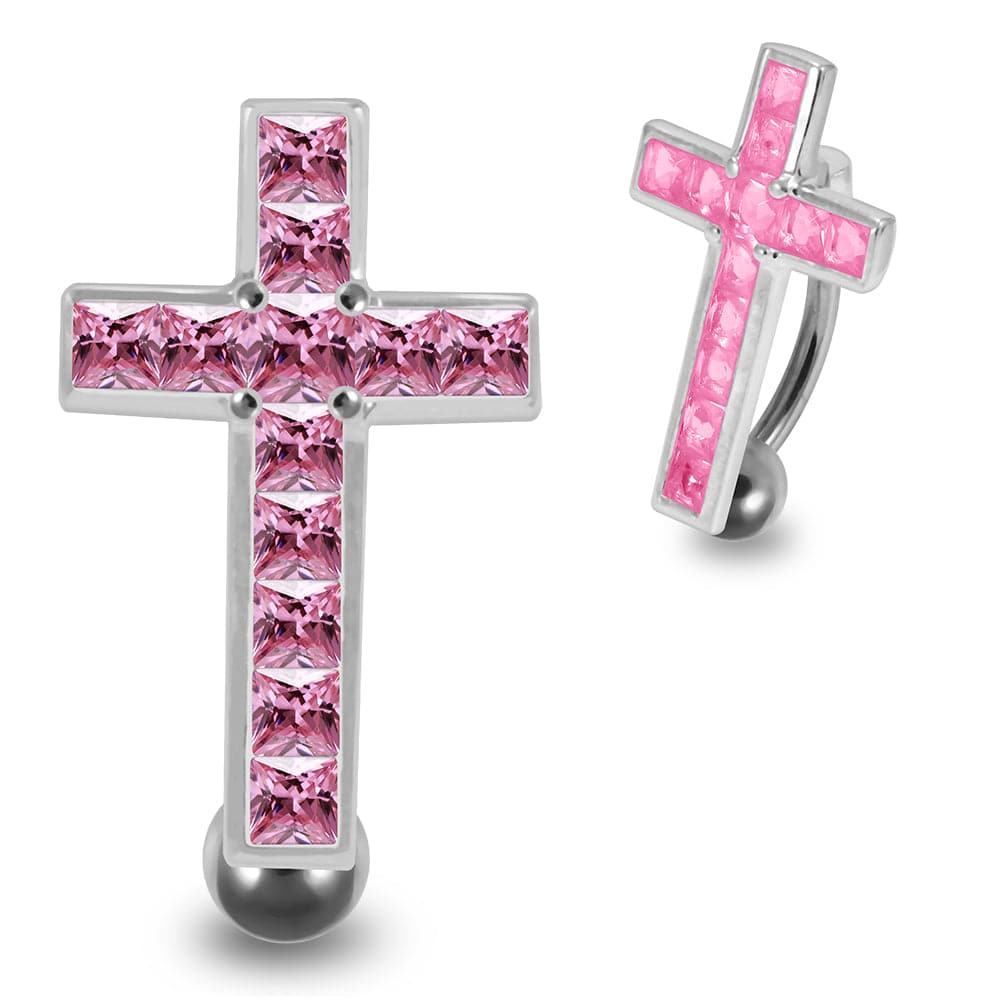 925 Sterling Silver Jewelled Fancy Cross Design Belly Ring