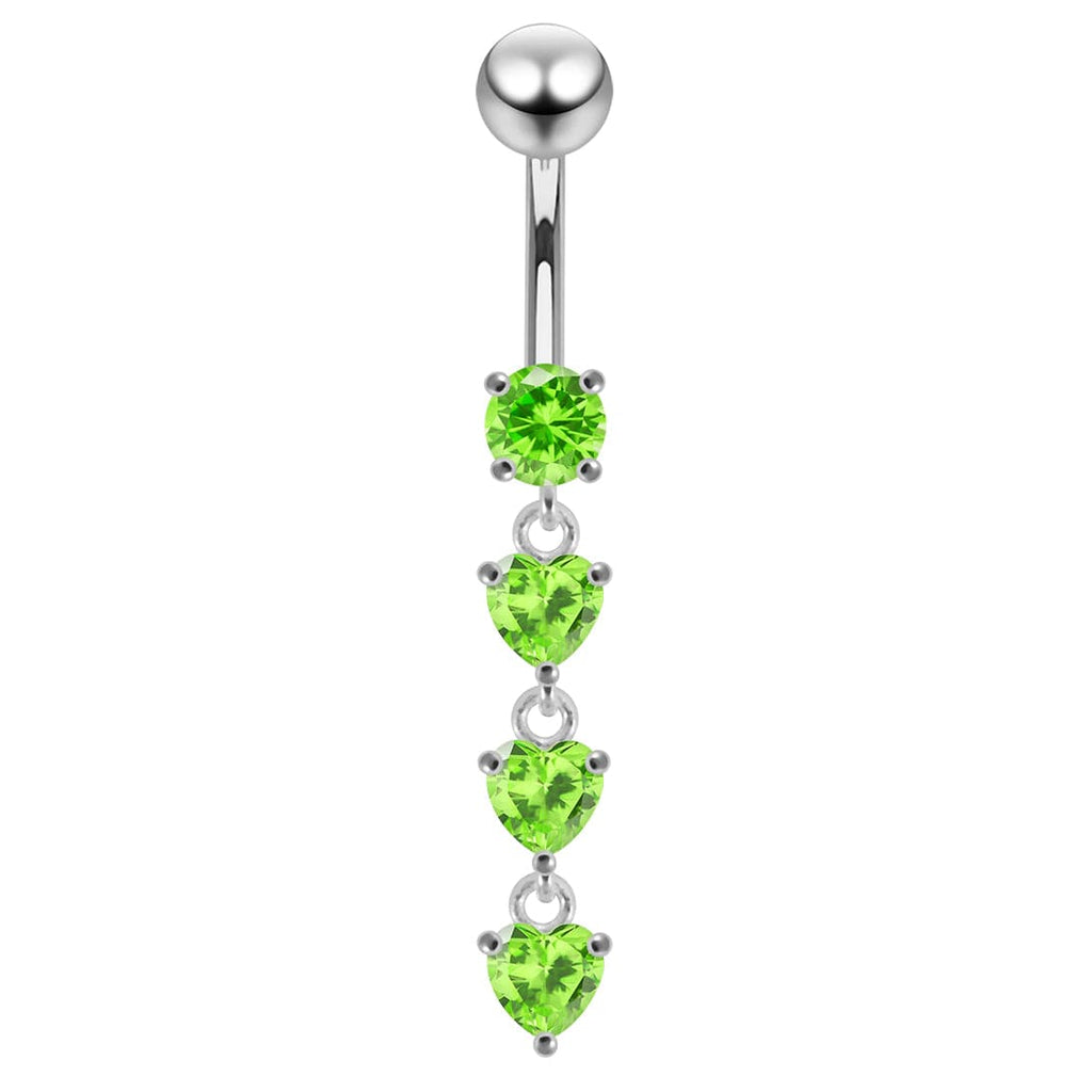 925 Sterling Silver Dangling Jewelled Hearts Navel Ring