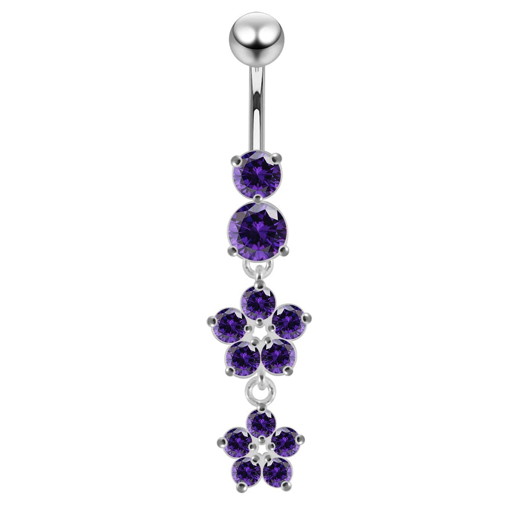 925 Sterling Silver Moving Jewelled Flower Design Navel Ring