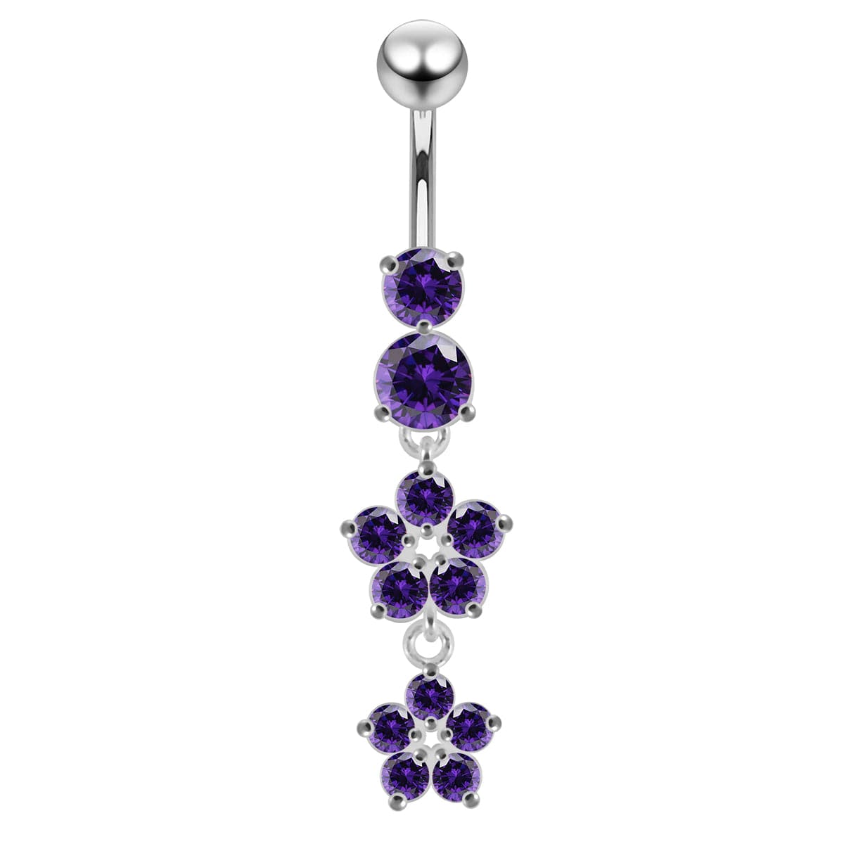 925 Sterling Silver Moving Jewelled Flower Design Navel Ring