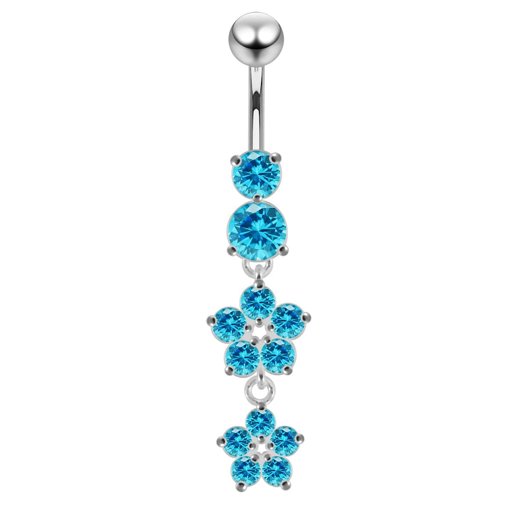 925 Sterling Silver Moving Jewelled Flower Design Navel Ring