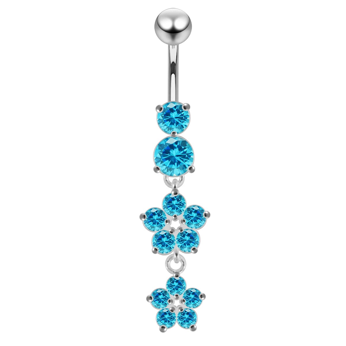 925 Sterling Silver Moving Jewelled Flower Design Navel Ring