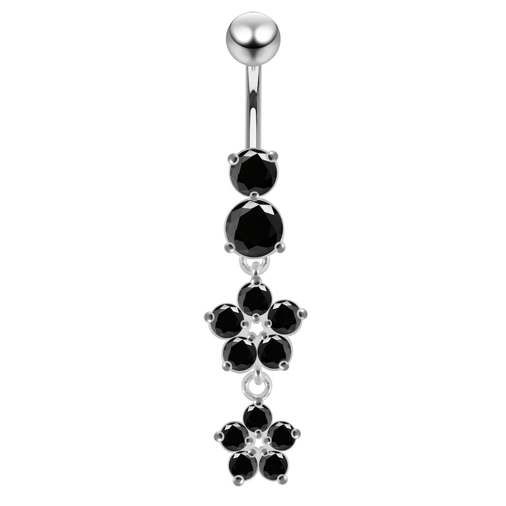 925 Sterling Silver Moving Jewelled Flower Design Navel Ring