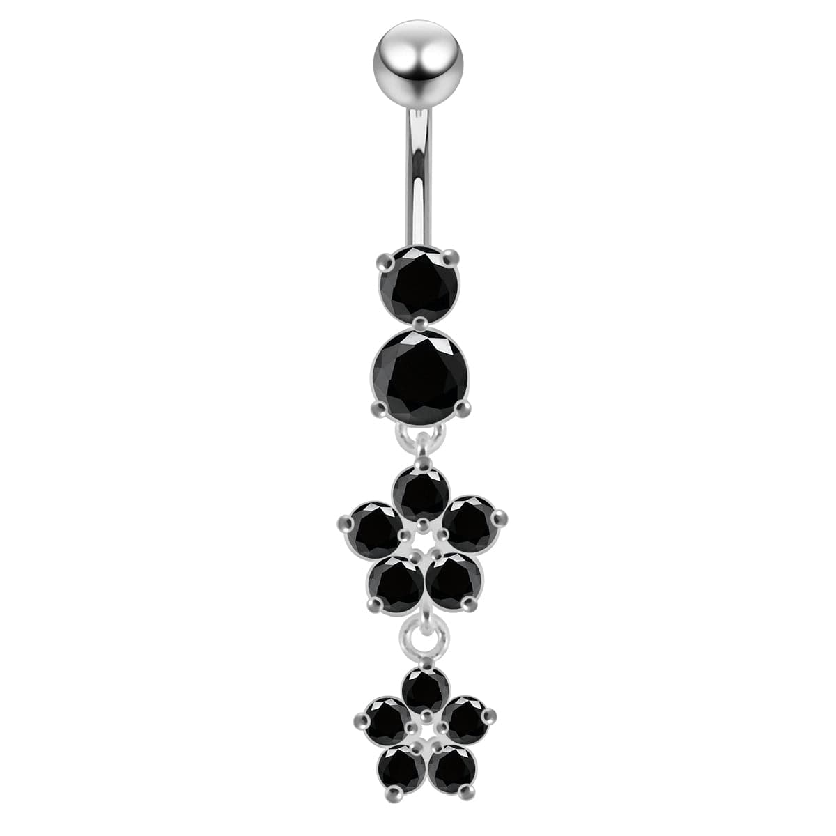 925 Sterling Silver Moving Jewelled Flower Design Navel Ring
