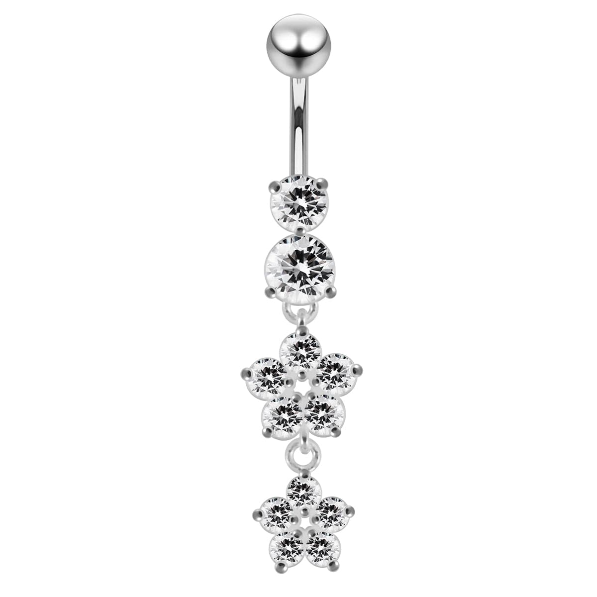 925 Sterling Silver Moving Jewelled Flower Design Navel Ring