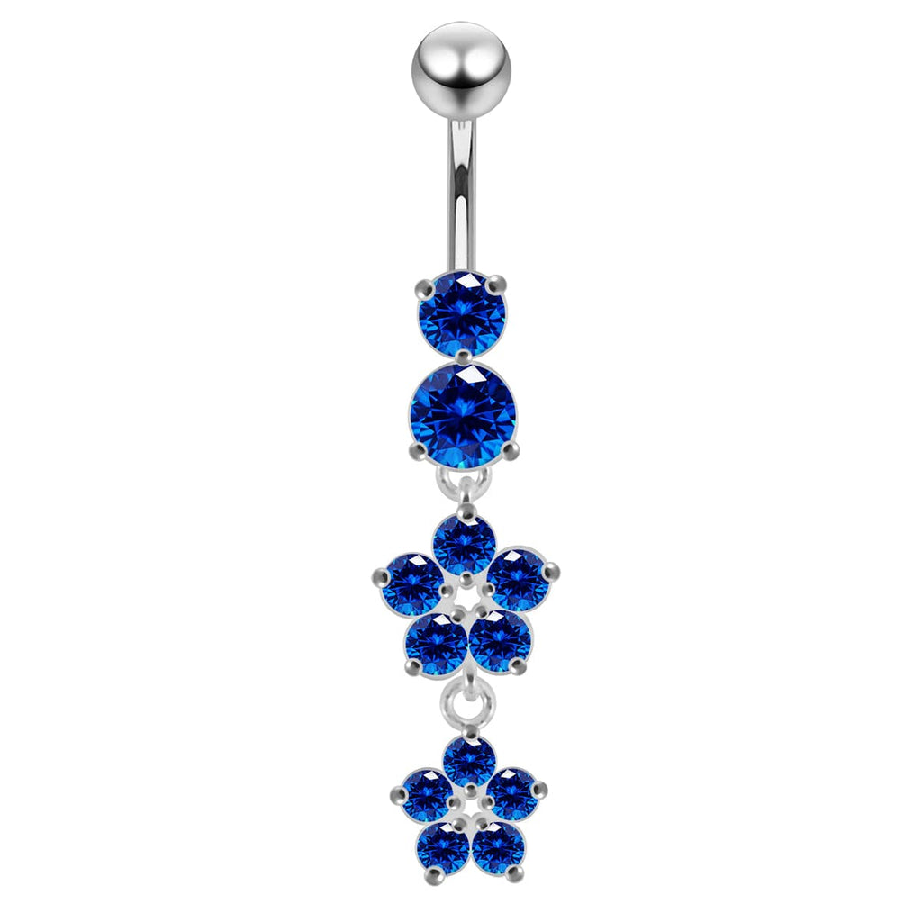 925 Sterling Silver Moving Jewelled Flower Design Navel Ring