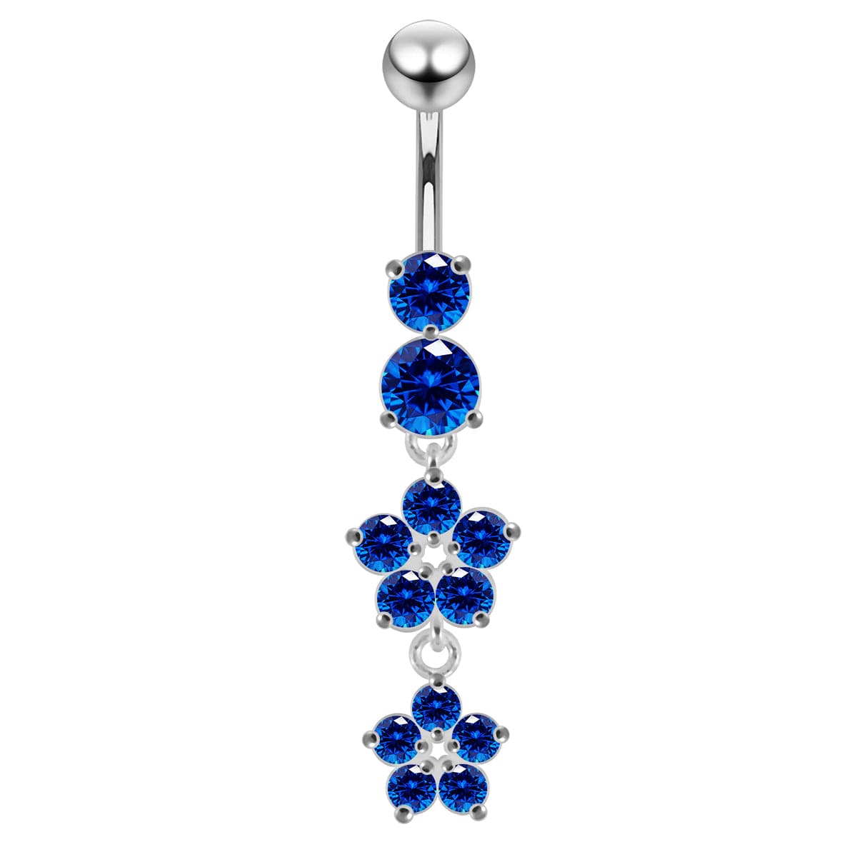 925 Sterling Silver Moving Jewelled Flower Design Navel Ring