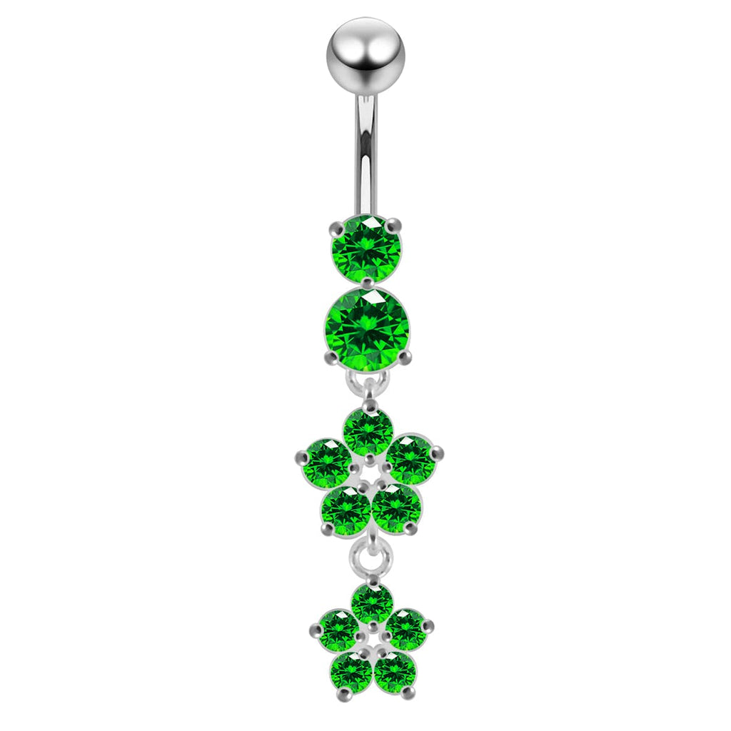 925 Sterling Silver Moving Jewelled Flower Design Navel Ring