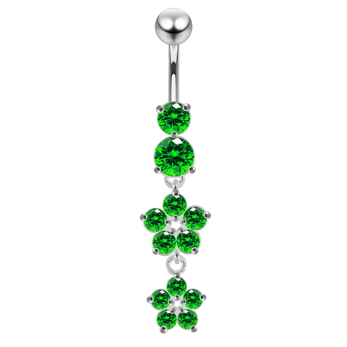 925 Sterling Silver Moving Jewelled Flower Design Navel Ring