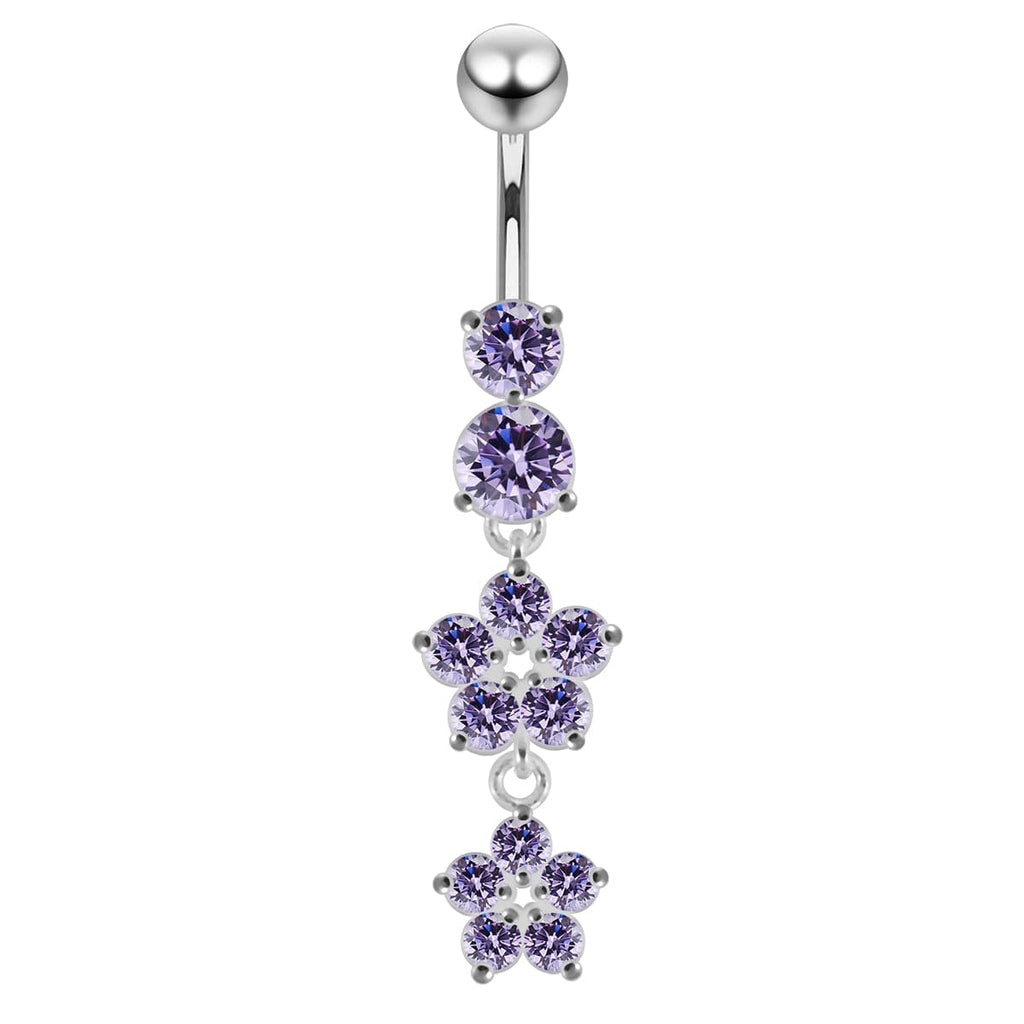 925 Sterling Silver Moving Jewelled Flower Design Navel Ring