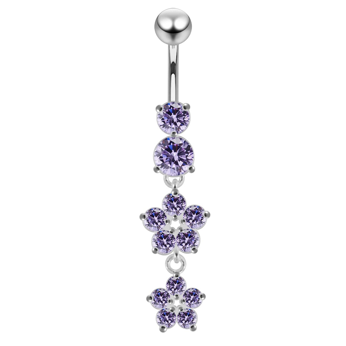 925 Sterling Silver Moving Jewelled Flower Design Navel Ring