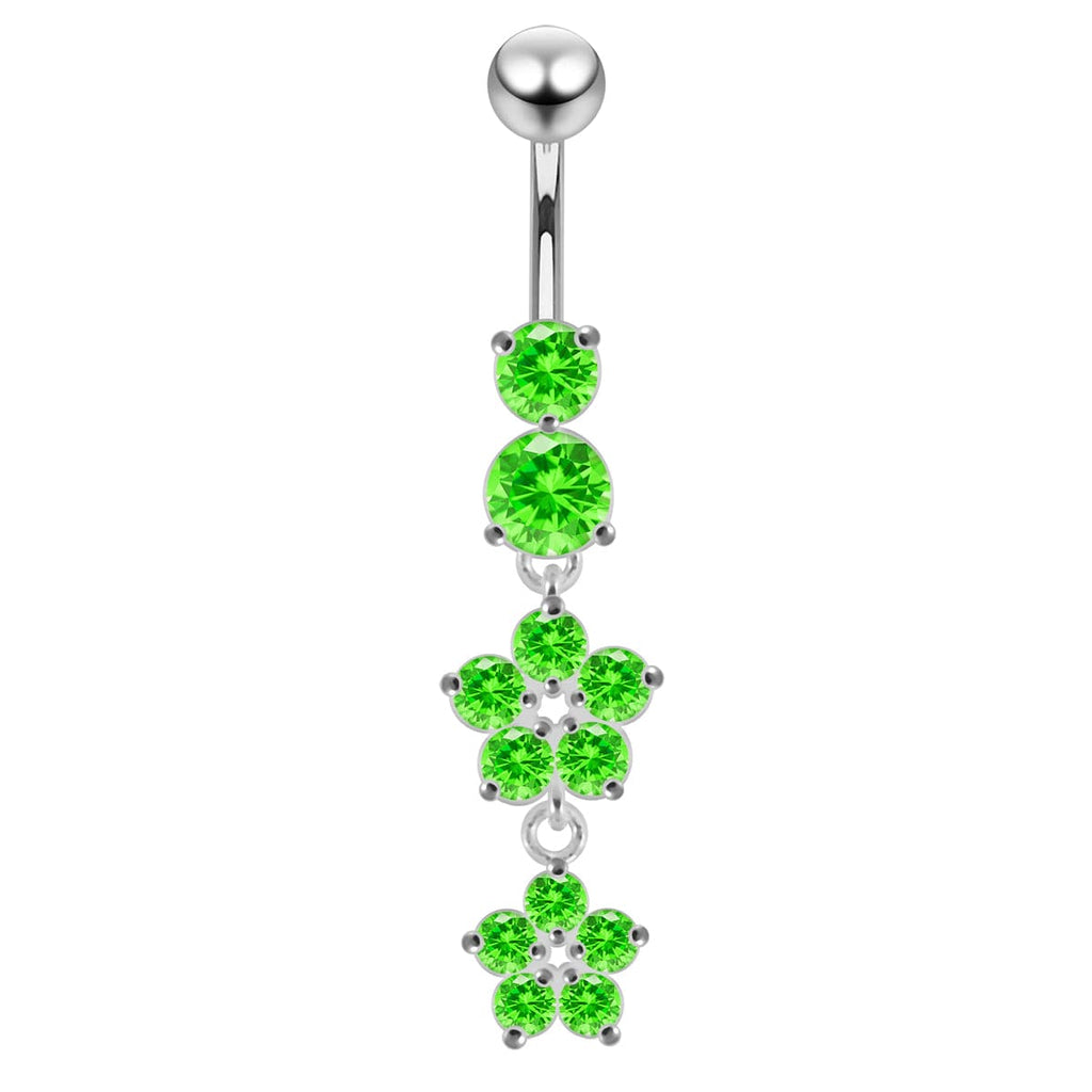 925 Sterling Silver Moving Jewelled Flower Design Navel Ring