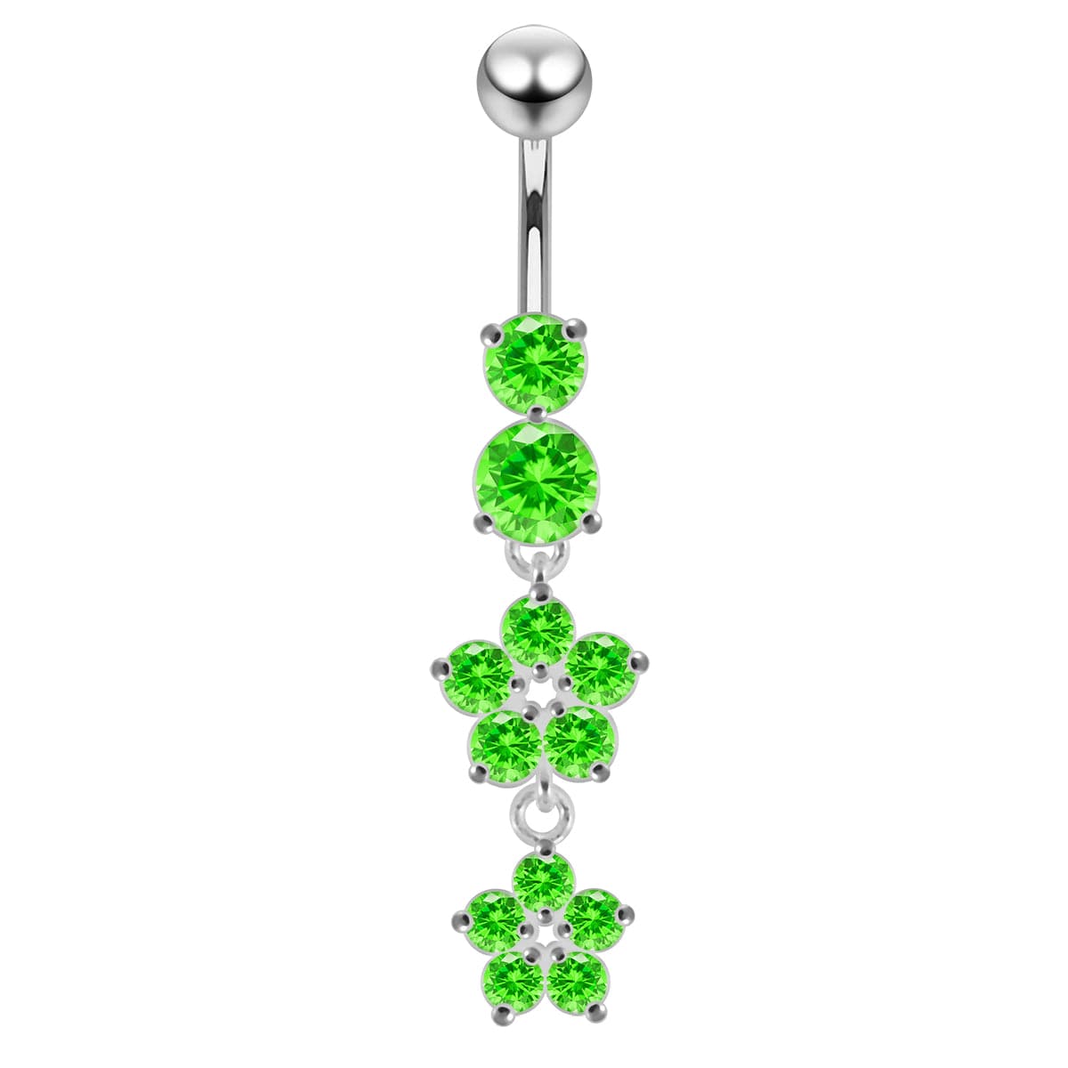 925 Sterling Silver Moving Jewelled Flower Design Navel Ring