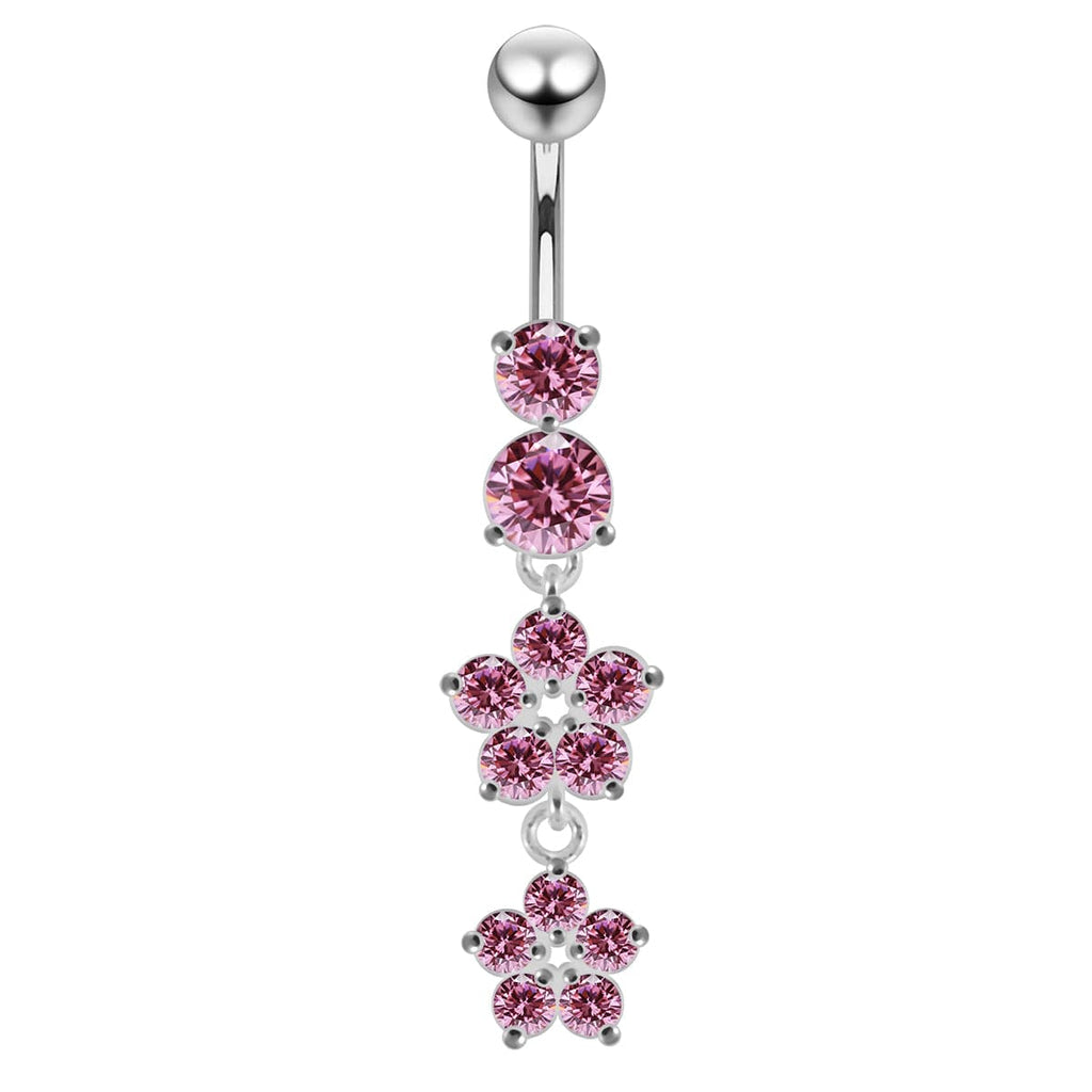 925 Sterling Silver Moving Jewelled Flower Design Navel Ring