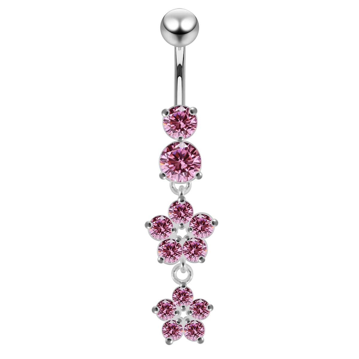 925 Sterling Silver Moving Jewelled Flower Design Navel Ring